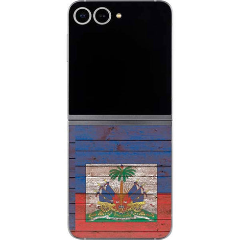Haiti Flag Dark Wood Galaxy Z Flip6 Skin